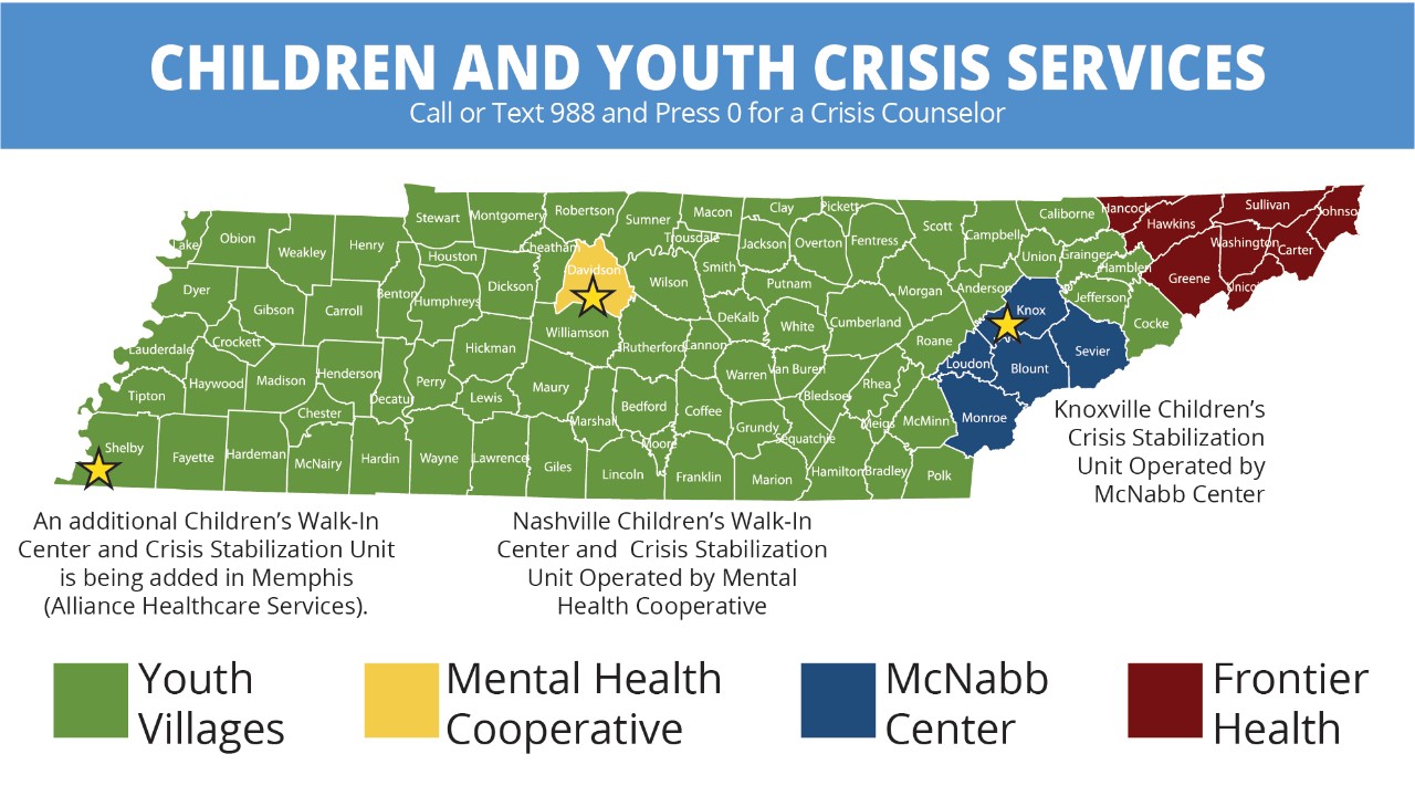 C&Y Crisis Map Image of tennessee map showing children and youth crisis providers