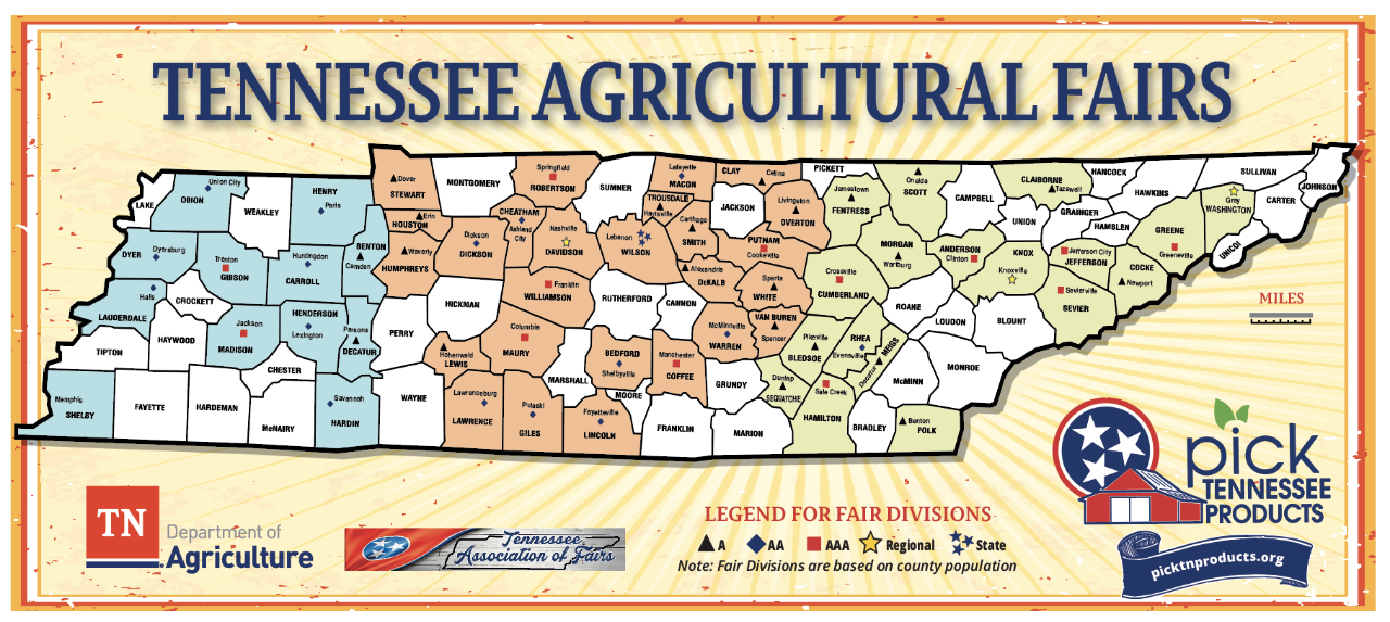 Tennessee County Fairs Tennessee County Fairs showing each county location in every country hosting and agriculture fair.