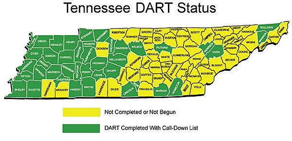 AgBusDartmap Map of Disaster Animal Response Team (DART) by county in Tennessee