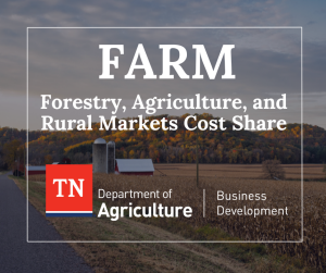 FARM Cost Share Program Red barn and field image promoting Forestry, Agriculture and Rural Markets Cost Share Program