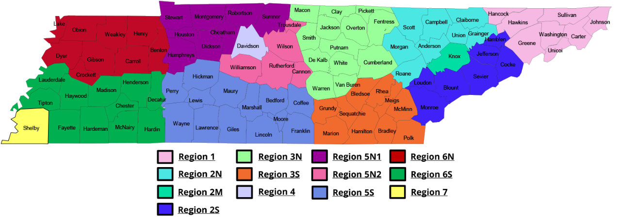 PowerPoint Presentation Tennessee Map showing coverage areas of Regional Overdose Prevention Specialists