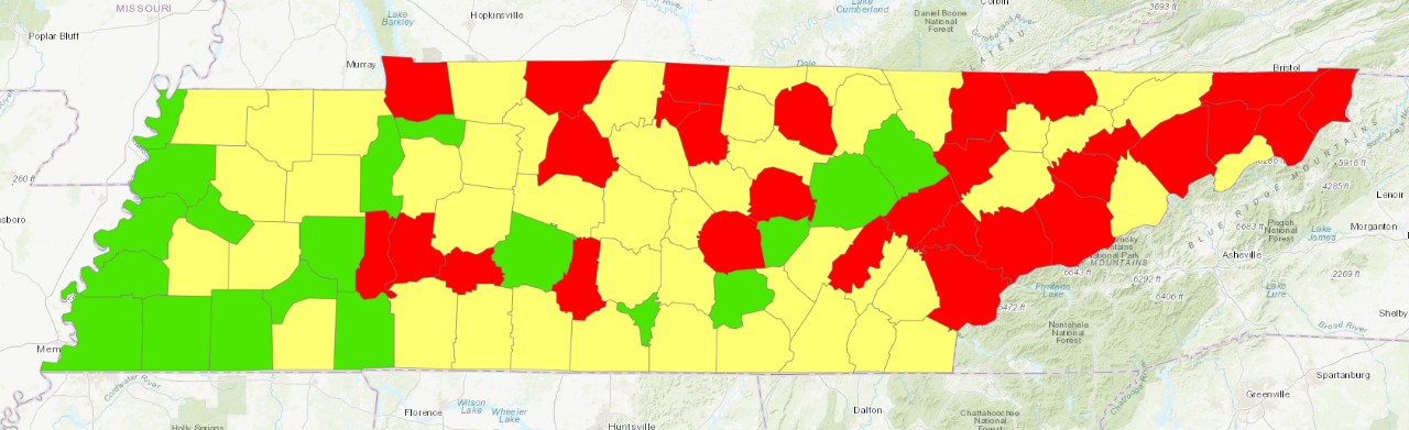Radon levels by county in Tennessee Radon levels by county in Tennessee