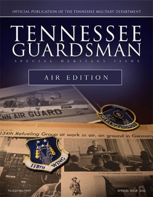 Image of a Tennessee Guardsman Magazine with old uniform patches and old photographs on the front Image of magazine cover showing Tennessee patches and historic photos