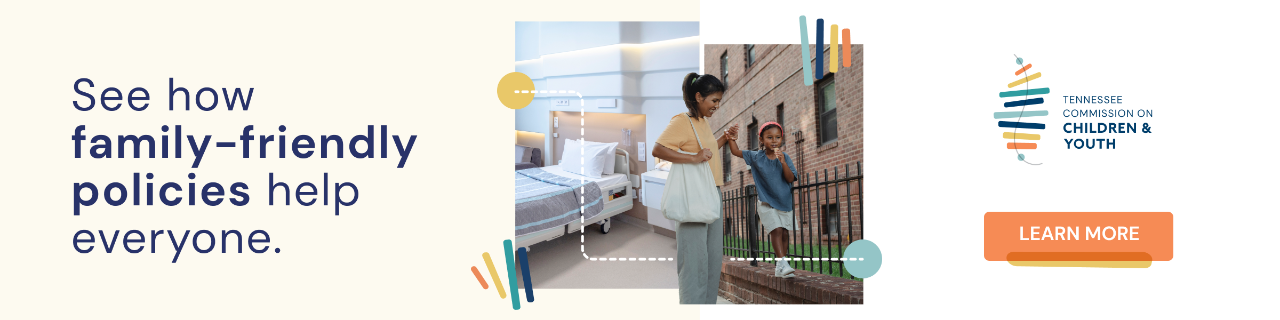 TCCY family-friendly policies work Photo showing mother and child walking home with text stating see how family friendly policies help everyone