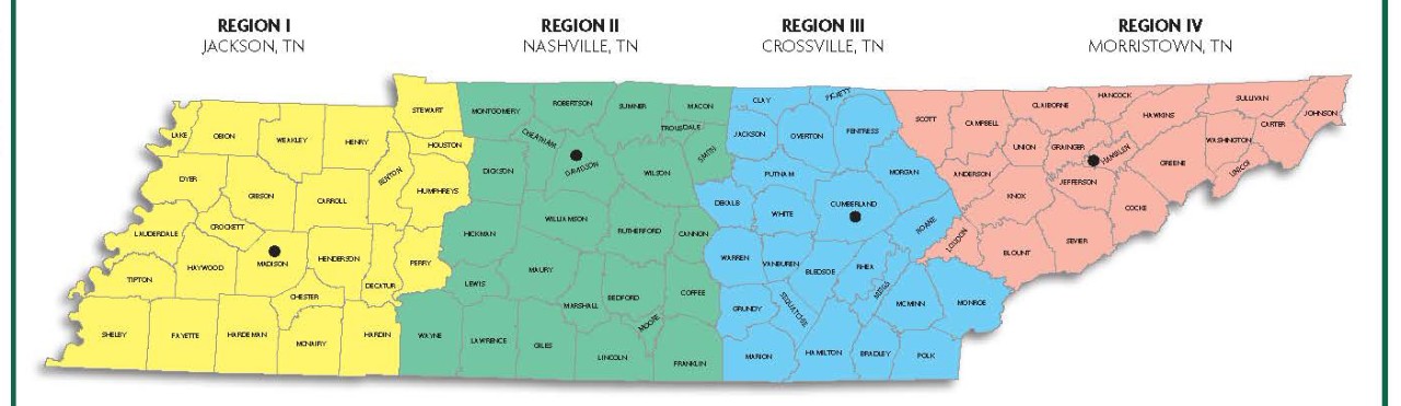 TWRA Offices Regional map