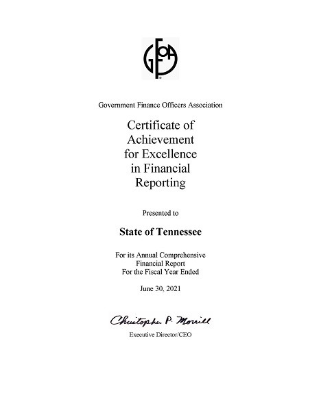 Tennessee Recognized for Excellence in Financial Reporting
