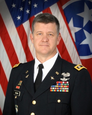 Official photo of Lt. Col. Jay Deason, flight facility commander for the Tennessee Army National Guard’s 1-107th Airfield Operations Battalion. 
