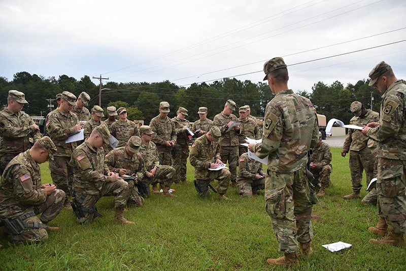 Soldiers of the Tenn. Army National Guard’s 117th Military Police Battalion conduct a convoy operations briefing prior to departure from battalion headquarters in Athens, Tenn. on September 16, 2018.  