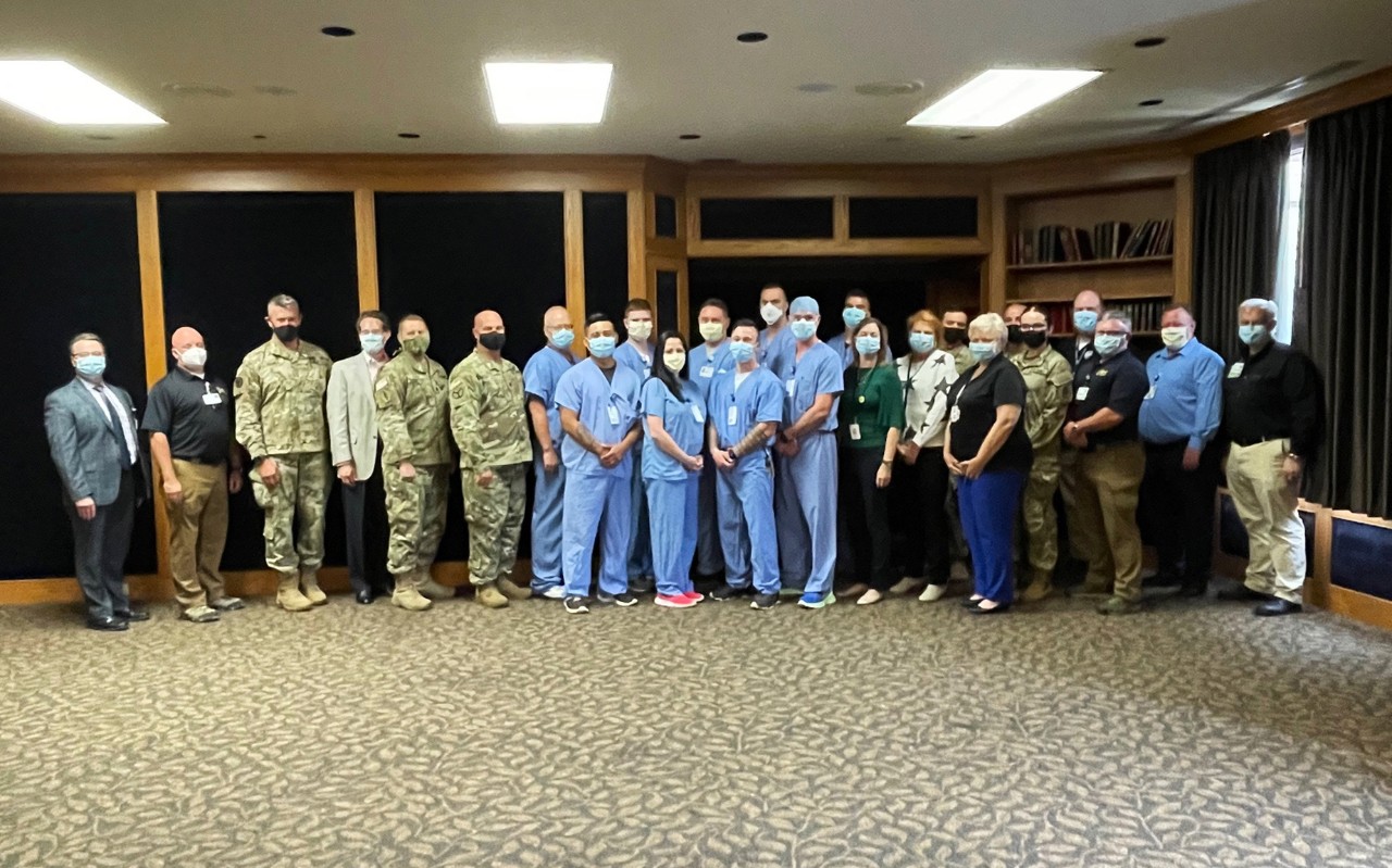 Tennessee’s Adjutant General and representatives from Tennessee’s Department of Health visited Chattanooga’s Erlander Health System where Soldiers and Airmen with the Tennessee National Guard are actively helping medical staff in their fight against the COVID-19 pandemic, Sept. 30. 