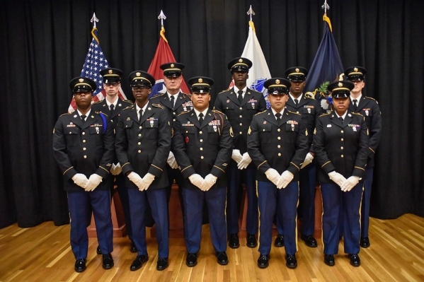 Ten members of the Army National Guard pose for a photo, Feb. 3, during the Military Funeral Honors Level II Certification Course, at Smyrna’s Volunteer Training Site from Jan. 24 – Feb. 4. The two-week course trains current active Military Funeral Honors personnel how to teach the Level I course for new members entering their programs in their respective states. (Photo by Sgt. 1st Class Timothy Cordeiro)