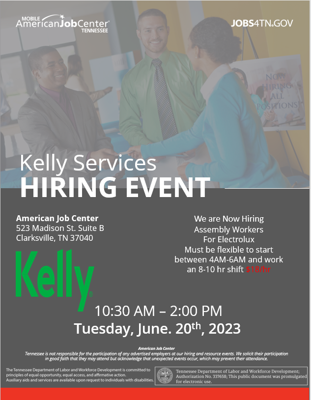 Kelly Services Hiring Event at Clarksville TN AJC (6/20/2023)