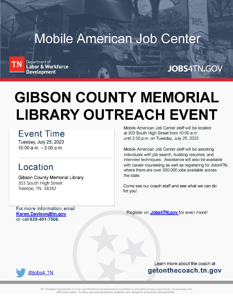 Gibson County Memorial Library Outreach Event, Trenton, TN (7/25/2023)
