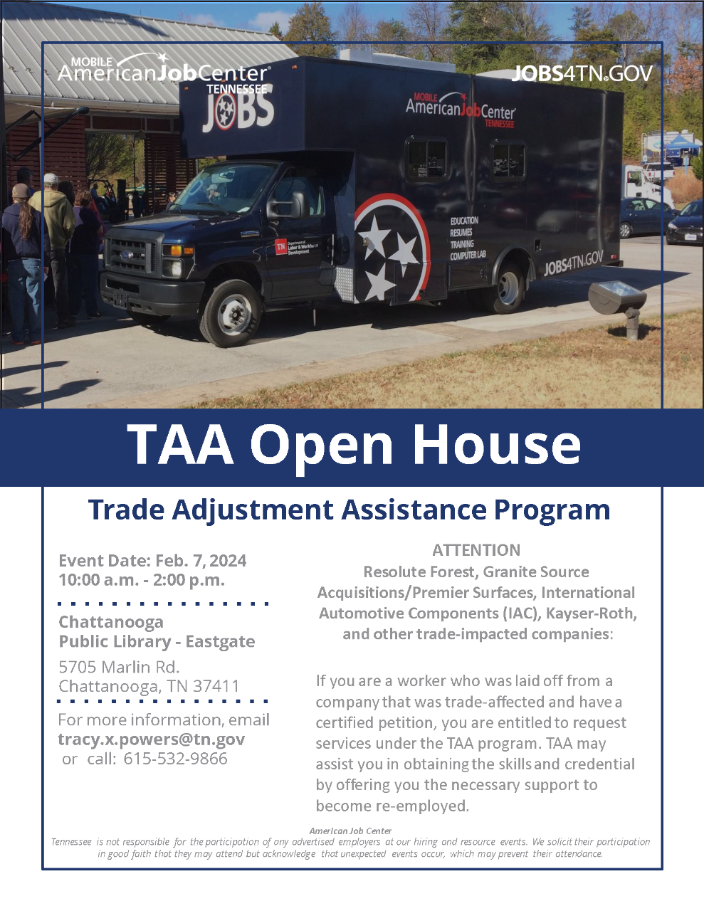 TAA Open House - Chattanooga, TN, 2/7/2024, 10 a.m. to 2 p.m. EST