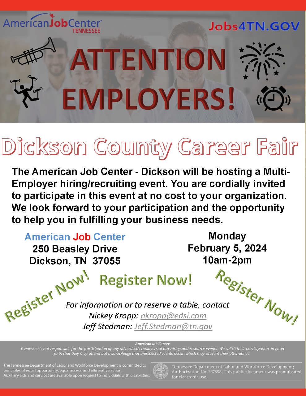 Attention Employers - Career Fair at Dickson AJC February 5, 2024
