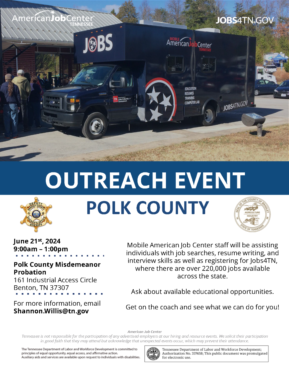 The Outreach Event in Polk County is June 21, 2024