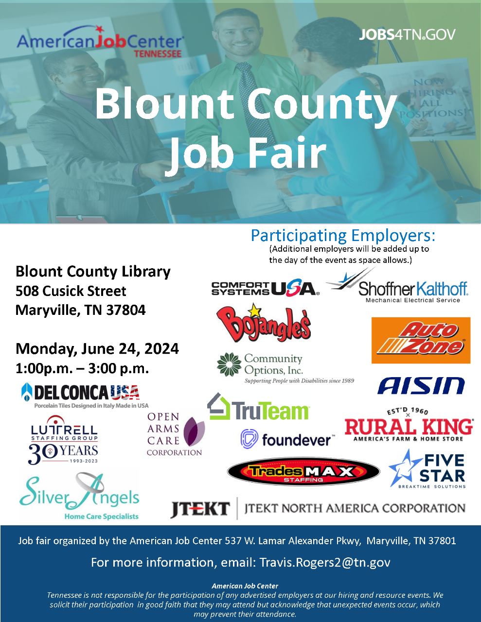 The Blount County job fair is June 24