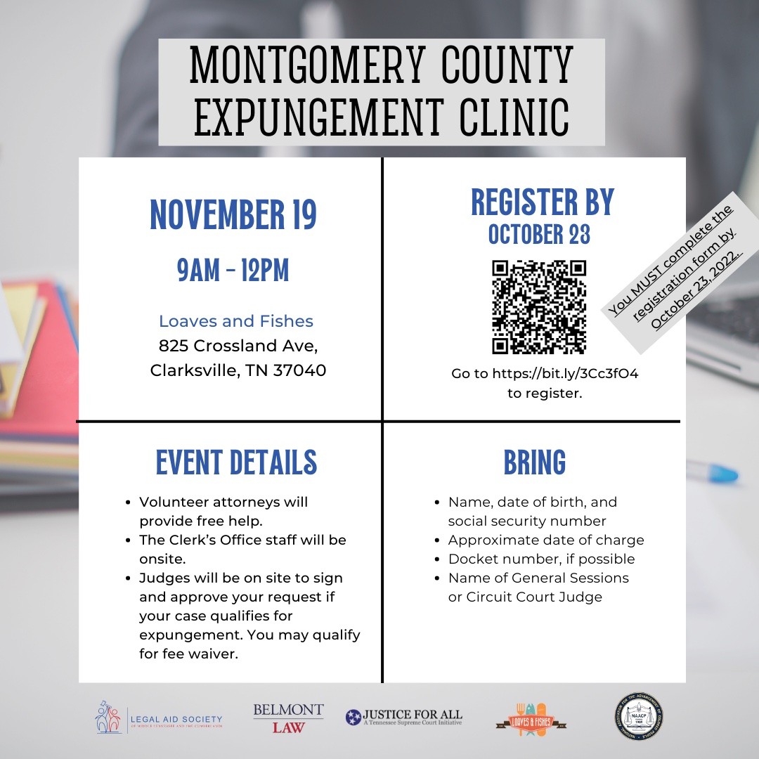 Montgomery County Expungement Clinic in Clarksville, TN (Nov. 19, 2022)