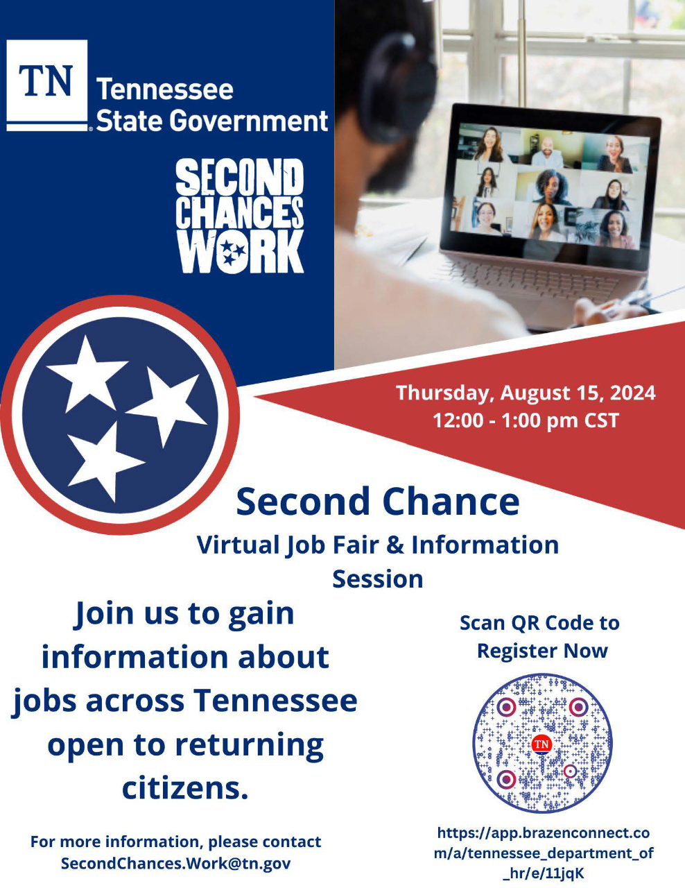 The Second Chance Virtual Job Fair is August 15, 2024, from noon to 1 p.m.