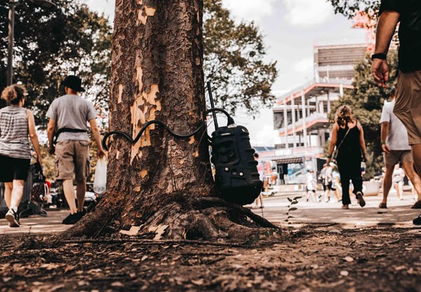 An AreaRAE air monitoring system is stationed against a tree, outside Nissan Stadium, August 7, during the Music City Grand Prix. The 45th Civil Support Team sets up these sensors to monitor for radiation, chemicals, carbon monoxide and explosives in areas of heavy foot traffic during the event. (Photo by 1st Lt. Sarah Kohrt) An AreaRAE air monitoring system is stationed against a tree, outside Nissan Stadium, August 7, during the Music City Grand Prix. The 45th Civil Support Team sets up these sensors to monitor for radiation, chemicals, carbon monoxide and explosives in areas of heavy foot traffic during the event. (Photo by 1st Lt. Sarah Kohrt)