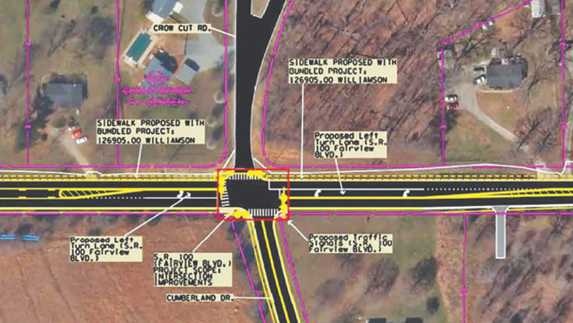 Project plans Rendering showing project plans where sidewalks will be