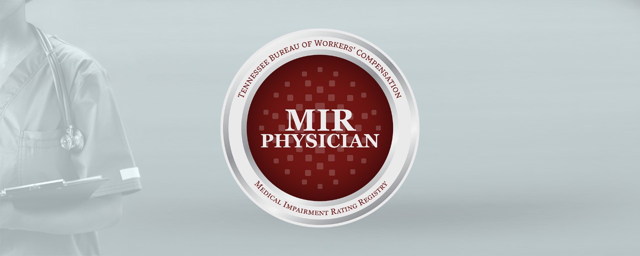 MIR Physician Logo Banner MIR Logo with a background of a doctor's shoulder with stethoscope around her neck.